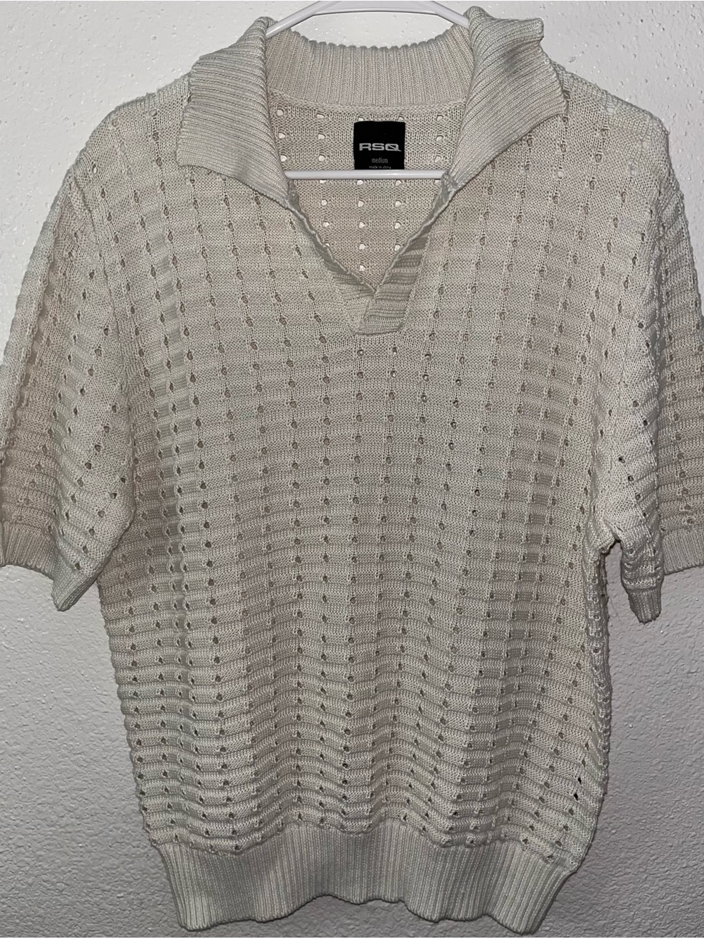 RSQ Cream Knit Short-Sleeve Polo